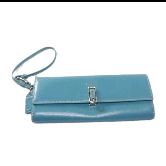 Vintage Coach Slim Leather Wallet In French Blue Clasp Closure - Picture 1 of 12